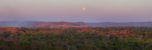 Moonrise over Kakadu, Arnhem Land in soft dusk light - Australian Stock Image