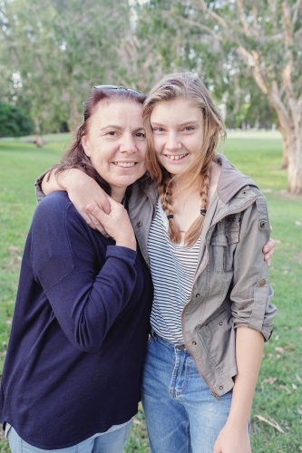 Mother and teen daughter in the park - Australian Stock Image
