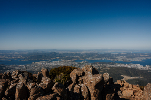 Mountains rugged rock terrain over the coast - Australian Stock Image