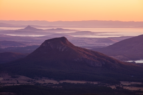 Mt Greville and the Scenic Rim in dawn light - Australian Stock Image