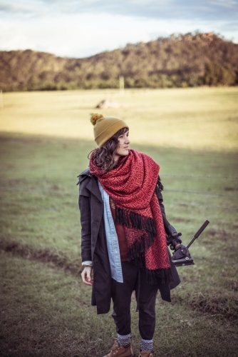 Nature photographer outside in the early morning - Australian Stock Image