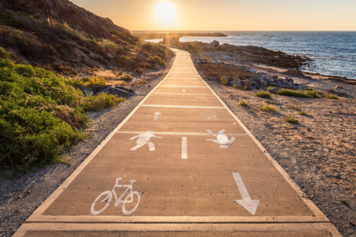 New bicycle lane along the O'Sullivans Beach coastal pathway - Australian Stock Image