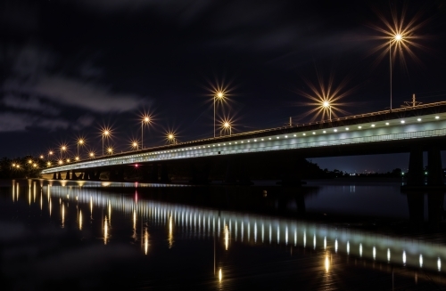 Night scene of Mount Henry Bridge on Canning River - Australian Stock Image