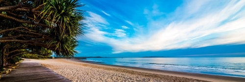 Noosa Main Beach, Boardwalk beach and water - Australian Stock Image