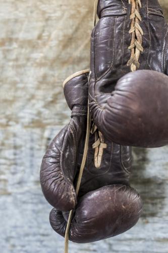 Old boxing gloves close up - Australian Stock Image