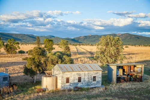 Old farm sheds in the evening light - Australian Stock Image