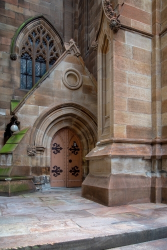 Old sandstone church with door