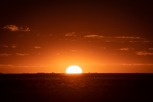 Orange sun setting over rural landscape - Australian Stock Image