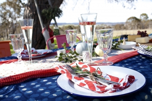 Outdoor table setting ready for Christmas celebration