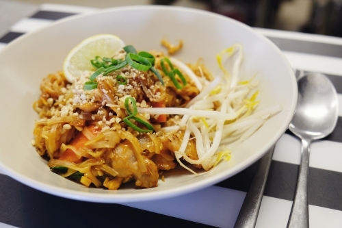 Pad Thai stir fried noodles, Thai food - Australian Stock Image