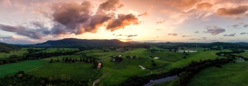 Panorama shot of mountains during sunrise - Australian Stock Image