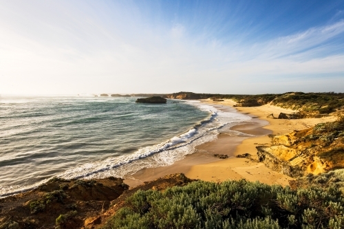 Panoramic view of sweeping bay and islands - Australian Stock Image