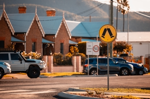 Pedestrian crossing on urban street in small regional town - Australian Stock Image