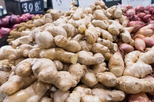 Pile of fresh ginger root - Australian Stock Image