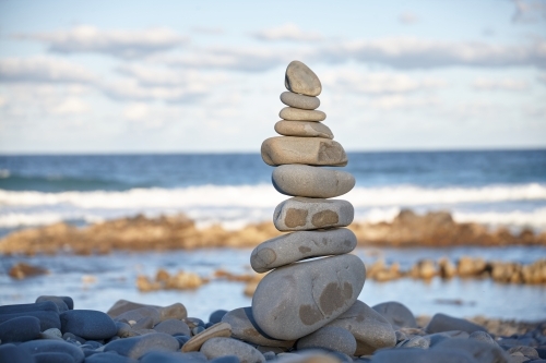 Pile of rocks by ocean - Australian Stock Image