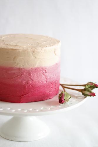 Pink ombre cake on cake stand