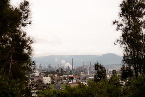 Port Kembla steel works taken from Hill 60 - Australian Stock Image