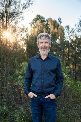 Portrait of a bearded middle aged man outside - Australian Stock Image
