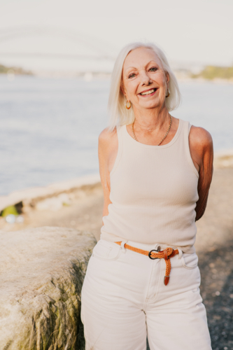 portrait of a senior woman at Sydney Harbour - Australian Stock Image