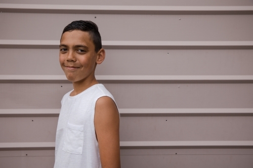 Portrait of a young, first nations boy - Australian Stock Image