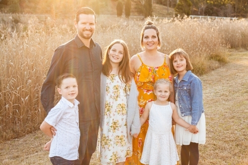 Portrait of family of six with four children - Australian Stock Image