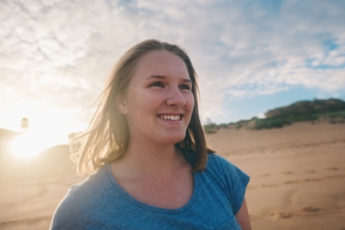 portrait of pretty teen at the beach - Australian Stock Image