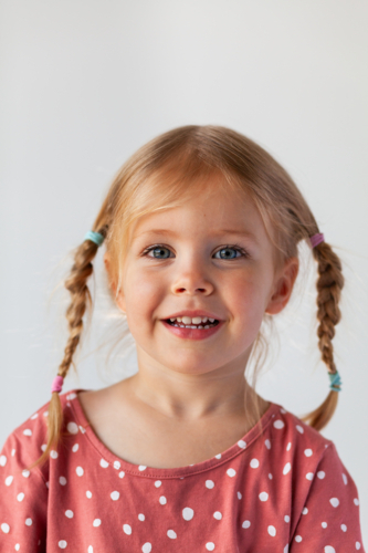 Portrait of smiling young Australian Caucasian child on white backdrop - Australian Stock Image