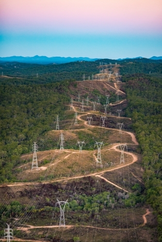 Power lines near Calliope, Gladstone Region, Queensland - Australian Stock Image