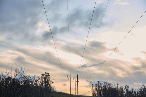 Power lines running through cleared bushland - Australian Stock Image