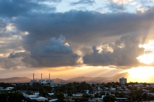 Power Station with powerful sunset - Australian Stock Image