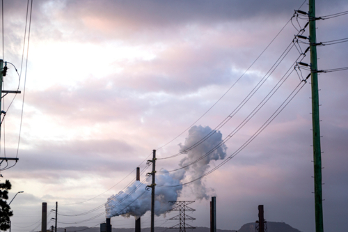 Powerlines and factory emissions - Australian Stock Image