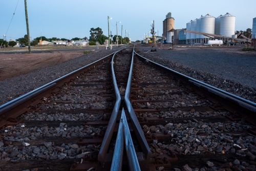 Railway tracks leading to the silos.