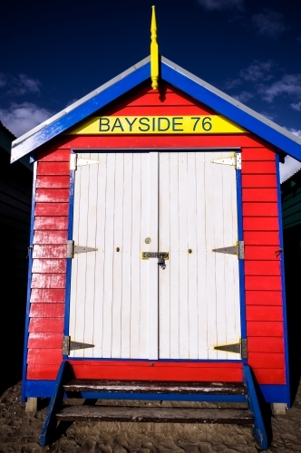 Red Bayside Beach Box Brighton, Melbourne, Victoria - Australian Stock Image