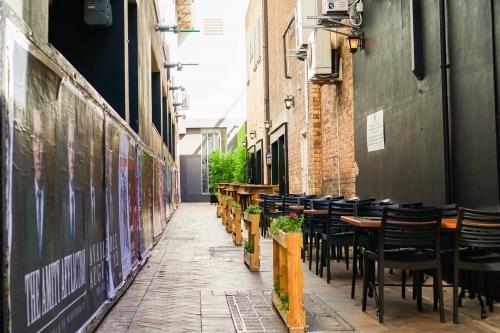 Restaurant seating in the alleyway - Australian Stock Image