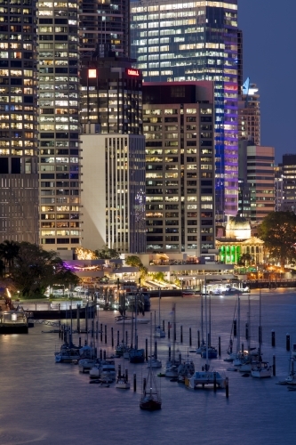 Riverside boats and buildings in the CBD area of Brisbane. - Australian Stock Image