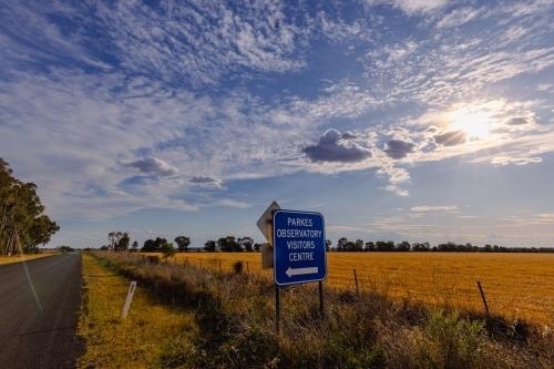 Road sign at the entrace to the Parkes Radio Telescope - Australian Stock Image