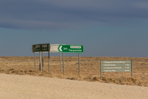 Road signs on dirt road - Australian Stock Image