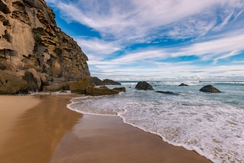 Rocky cliff at Redhead Beach near Newcastle, NSW - Australian Stock Image