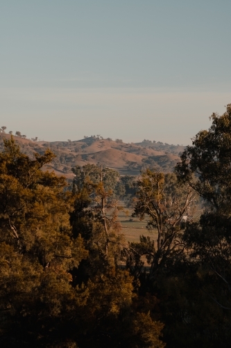 Rolling hills looking over Tumut River and Nimbo Creek between Tumut and Gundagai - Australian Stock Image