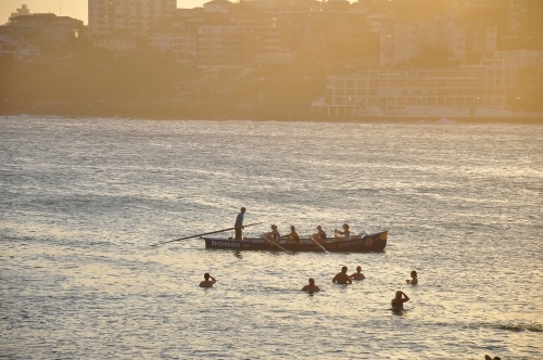 Rowing boat on Bondi Beach - Australian Stock Image