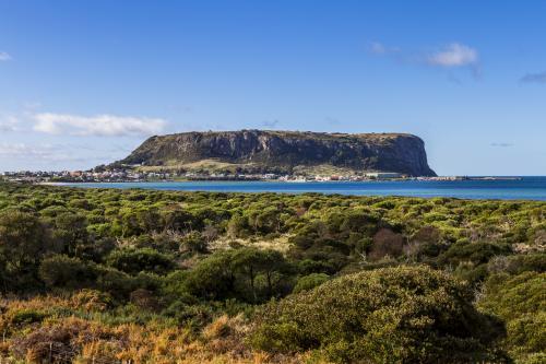 Rugged Landscape Around Stanley with the Nut in the background - Australian Stock Image