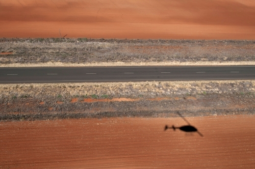 Rural Outback Aerial Landscape With Helicopter Shadow - Australian Stock Image