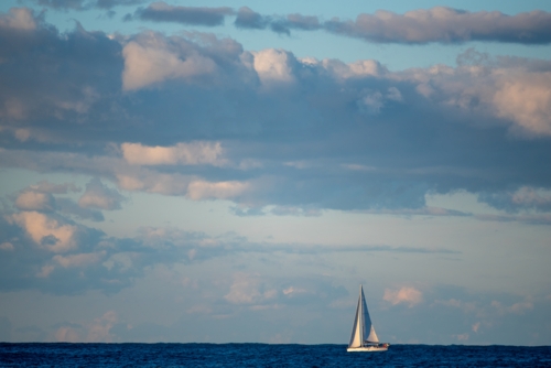 Sailing - a yacht near the horizon in the late afternoon - Australian Stock Image