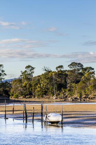 Sailing Boat at low tide - Australian Stock Image