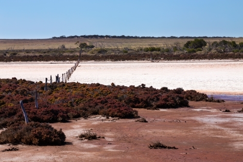 Salt pan with fence running through - Australian Stock Image