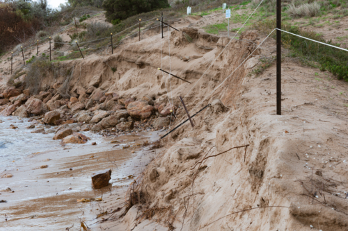 Sand dune erosion at conservation park on Fleurieu Peninsula - Australian Stock Image