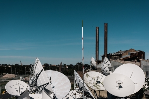 satellite dishes near harbour in Sydney - Australian Stock Image