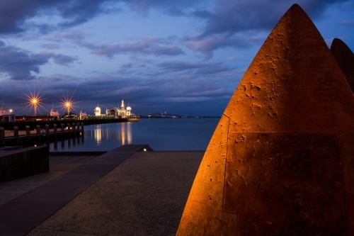 Sculpture on waterfront of regional city - Australian Stock Image