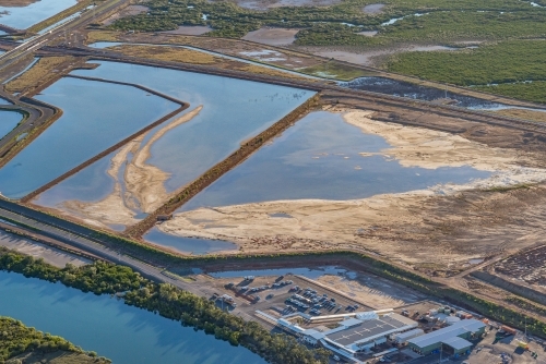 Sedimentation ponds at Wiggins Island Coal Export Terminal (Wicet) - Australian Stock Image