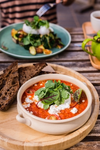 shakshuka eggs, cafe breakfast - Australian Stock Image